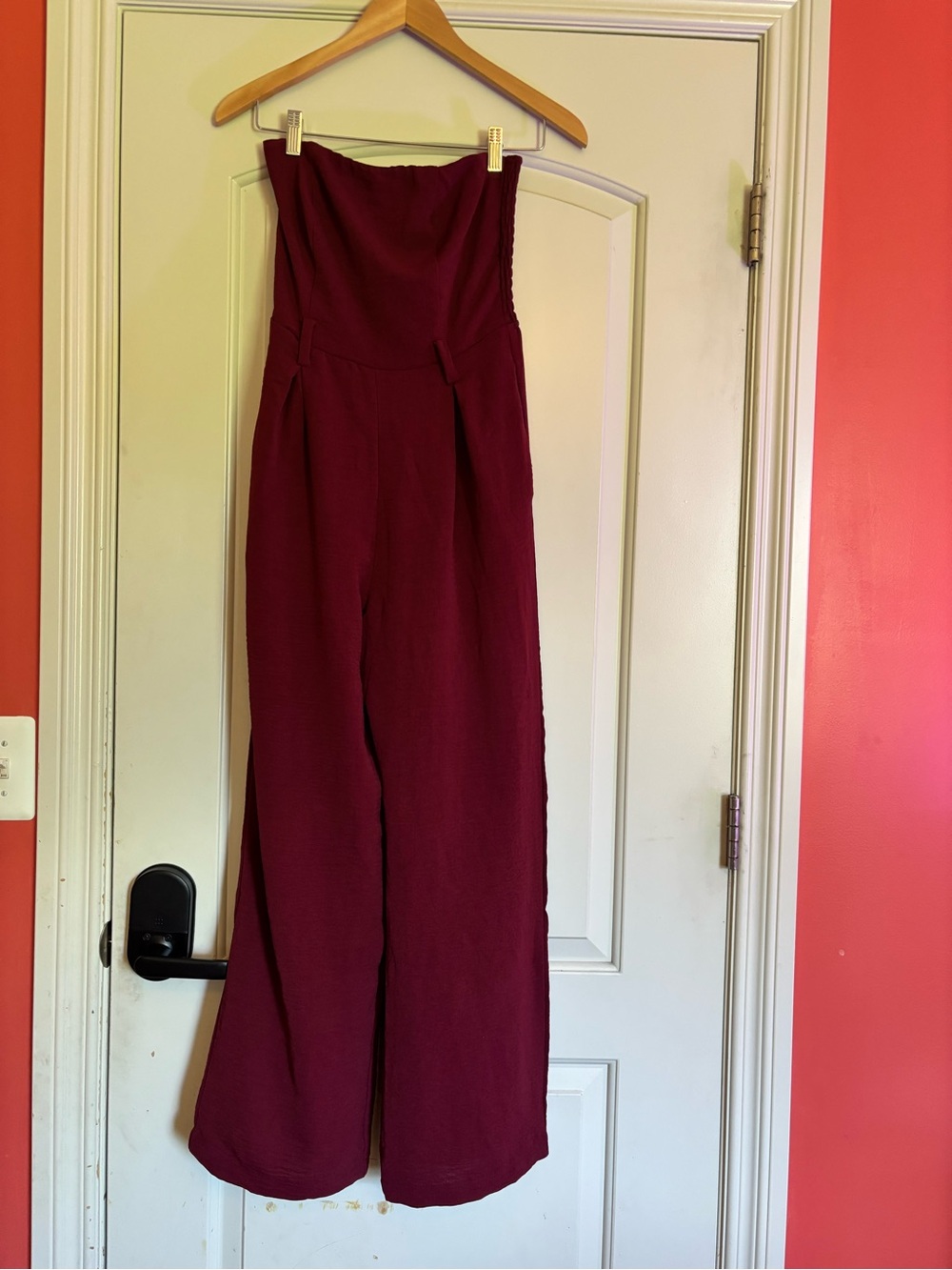 MONTEAU Strapless Wide-Leg Jumpsuit - Burgundy. Size Small
